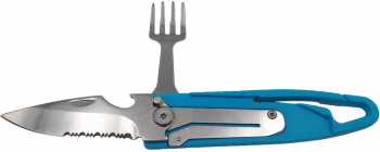 Set tacamuri pentru camping si drumetii IdeallStore® cutit si furculita tip briceag 16 cm albastru 