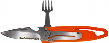 Set tacamuri pentru camping si drumetii IdeallStore® cutit si furculita tip briceag 16 cm portocaliu 