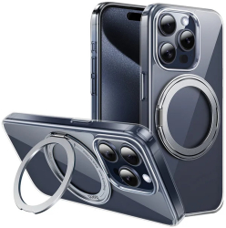 Husa de protectie din policarbonat Hoco Stand Magnetic Case pentru iPhone 15 Plus - Argintiu 