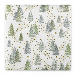 Servetele de masa festive Linclass pentru Craciun/Revelion - Tommy peisaj de iarna cu braduti / 40 x 40 cm / 50 buc 