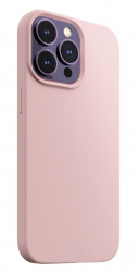 Husa din silicon compatibila cu iPhone 15 silk touch interior din microfibra camera bump Roz Pal 
