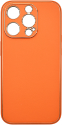 Husa eleganta din piele ecologica cu insertii aurii Full protection pentru iPhone 15 Pro Portocaliu 