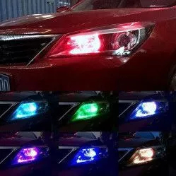 Set 2 x becuri auto colorate pozitie T10 telecomanda 2W 6LED 