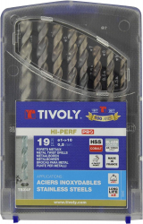 Set burghie scurte metal DIN338 HSS-Co TBX 4F 1 0-10 0x0 5 mm/19pcs Tivoly