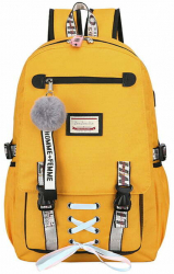 Rucsac ghiozdan MBrands Korean Style waterproof cu lacat antifurt incarcare USB spatiu casti - Galben 