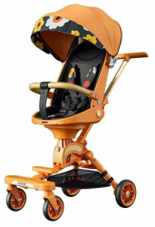 Carucior transformabil si pliabil Portocaliu Pentru copii intre 0 si 36 luni Sezut rotativ 360 grade cu centuri de singuranta si cos de d 