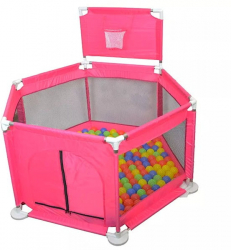 Tarc copii cu cos de baschet si 50 bile colorate Loc de joaca cu usa laterala Roz Metal Interior - Exterior 