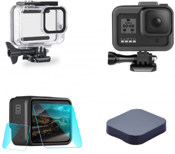 Set 4 accesorii pentru Gopro Hero 8 Black Carcasa waterproof Carcasa de protectie si prindere set Folie de protectie Capac de protectie