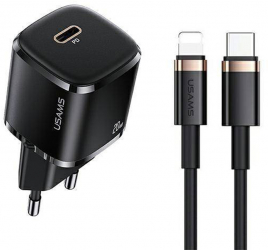 Incarcator de Retea 1xUSB-C PD 20W + Cablu Compatibili Lightning 1.2m I322 Negru 