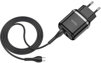 Incarcator Priza 2xUSB-A 12W 2.4A + Cablu Micro-USB 1m Hoco Aspiring N4 Black 