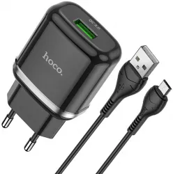 Incarcator de Retea USB-A 18W 3A + Cablu Micro-USB 1m I414 Negru 