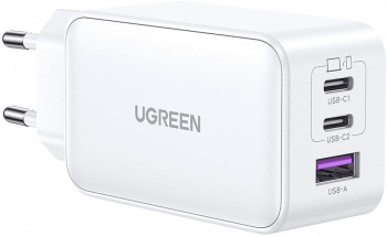 Incarcator de Retea USB-A QC 3.0 2xUSB-C PD GaN 65W 3.25A I80 Alba 