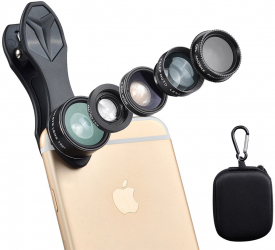 Set lentile profesionale smartphone 5 in 1 - Macro Fish-eye Wide Angle Polarising & 2X Tele CPL lentile foto telefon mobil