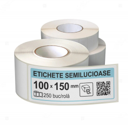 Rola etichete autoadezive semilucioase 100x150 mm adeziv permanent 250 etichete rola 