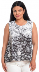 Bluza Dama fara Maneci Alb Negru cu Imprimeu Floral XL 