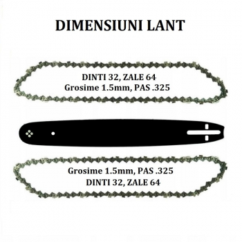 Lama de ghidaj pentru drujba GC223 de 45 cm + 2 lanturi de 32 dinti pas 325 si grosime 1.5 mm 