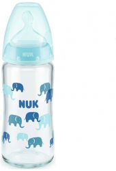 Biberon din sticla cu tetina din silicon 240 ml 0-6 luni Nuk First Choice+ 382379-F Albastru 