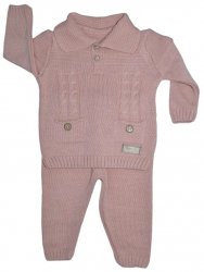 Compleu tricotat 2 piese bluza cu maneca lunga si pantaloni pentru fete Sevgi SVR1411RZ Roz