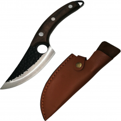 Cutit japonez lucrat manual otel inoxidabil 27.5 cm maro teaca piele inclusa 