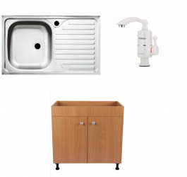 Set Masca Chiuveta 80 cm X 50 cm X 80 cm +Robinet electric+Chiuveta bucatarie anticalcar +Sifon scurgere 