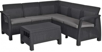 Set mobilier gradina Keter Alibert Corfu Grey rattan artificial canapea si masuta Gri 