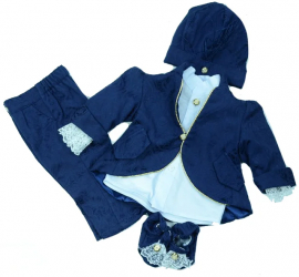 Costum botez 5 piese pentru baieti Micul Vip CBMV3-B-3-6-luni Bleumarin 