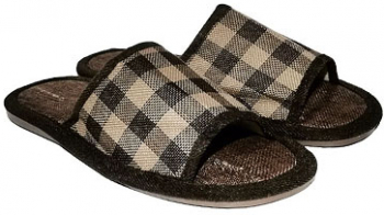 Papuci de casa barbati Square din panza cu broderie - Maro 42/43 
