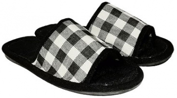 Papuci de casa barbati Square din panza cu broderie - Negru 42/43 