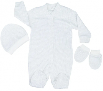 Set 3 piese salopeta cu maneca lunga caciula si manusi pentru copii Minipety 0068-4 Alb 