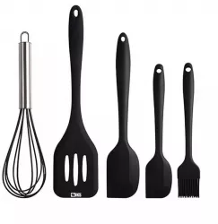 Set 5 Ustensile de Bucatarie SIKS® din Silicon Termorezistent Tel Pensula Spatula Mare Spatula Mica Paleta Negru 