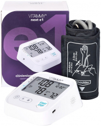 Tensiometru electronic de brat Vitammy Next E1 USB-C inclus detectare aritmie detectie miscarea corpului husa manseta 22 - 42 cm Alb 