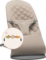 BabyBjorn - Balansoar Bliss Sand Grey din tesatura matlasata cu aspect Clasic cu bara de jucarii inclusa 