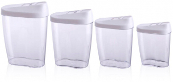 Set 4 cutii depozitare cereale Alpina 0 45L 0.6L 0.85L si 1 25L alb 24996 