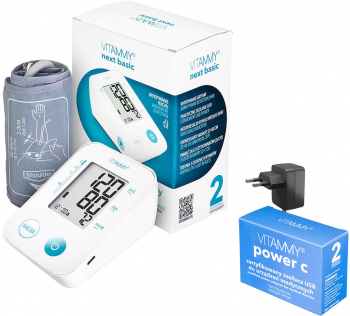 Tensiometru electronic de brat Vitammy Next Basic Power C alimentator inclus masurare in timpul umflarii mansetei husa manseta 22-40 cm 