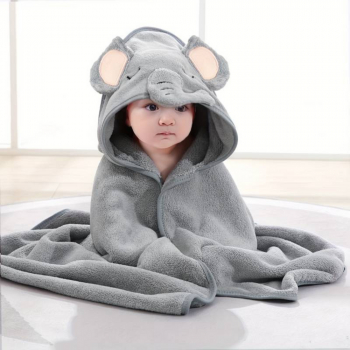 Prosop de baie pentru bebelusi cu gluga absorbant elefant 80 x 80 cm KinderWelt Elephant 