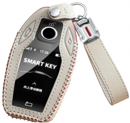 Husa piele alb pentru cheie smart cu afisaj BMW X1 X3 X5 X6 X7 F30 G20 F34 f31 G30 G01 F15 G05 I3 M4 