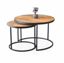Set 2 masute cafea living Still Round din metal si lemn forma rotunda Maro / Negru Set 2 masute cafea living Still Round din metal si le 