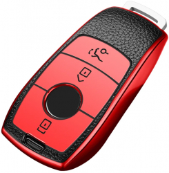Husa cheie din TPU rosu cu insertii piele pentru Mercedes Benz A B C E S Class W205 W204 W212 W213 W176 W177 AMG GLC CLA 