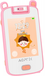 MP3 Player pentru copii cu display 2.8 inch design ursulet touch screen camera 180° cu 20 aplicatii incorporate de 32 GB roz 