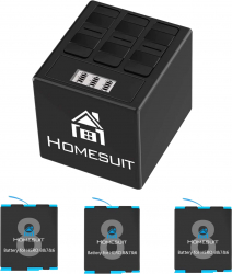 Set 3 acumulatori 1500 mAh pentru GoPro Hero 8 Hero 7 Hero 6 si statie de incarcare cu 3 sloturi indicator LCD cablu USB si port USB C 