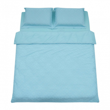 Lenjerie pat dublu King Size cu broderie microfibra inchidere cu nasturi Albastru 