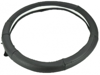 Husa volan din piele cu gaurele marimea M - culoare negru cusatura Albastra Cod 1319 