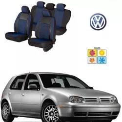 Huse scaune dedicate VW GOLF 1998 - 2005 Premium piele si textil Albastru 