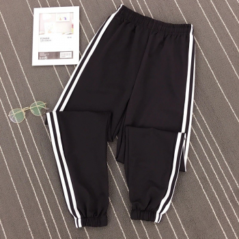 Pantaloni negri trening cu dungi albe Negru XS 