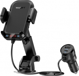 Modulator FM 2 in 1 cu suport telefon Bluetooth 5.3 transmitator cu functie de incarcator auto incarcare rapida PD si incarcare USB AUX 