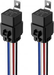 Set 2 releu 12V 40/30A impermeabil SPST stil Bosch cu 4 pini cu priza si cablaj 16AWG si 14AWG Gebildet 
