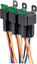 Set 3 releu auto SPDT cu siguranta ATO/ATC 12V 30A 5 pini cu priza si cablaj 14 AWG Gebildet