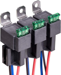 Set 3 releu auto SPST cu siguranta ATO/ATC 12V 30A 4 pini cu priza si cablaj 14 AWG Gebildet