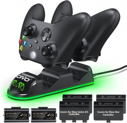 Set statie de incarcare dubla cu 2 acumulatori 1300 mAh compatibile cu controler Xbox One Xbox Series X/S cu lumina LED negru 