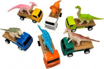 Set 6 camione de transport Dinozauri din metal ABS si plastic Pull - Back and release Multicolor 6 7 cm 